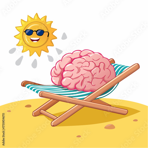 brain relaxes on a sunbed under the summer sun, placed on a flat surface