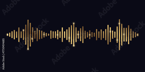 Golden sound wave or sound message. The sound equalizer string. Vector illustration