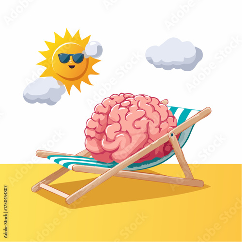brain relaxes on a sunbed under the summer sun, placed on a flat surface