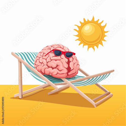 brain relaxes on a sunbed under the summer sun, placed on a flat surface