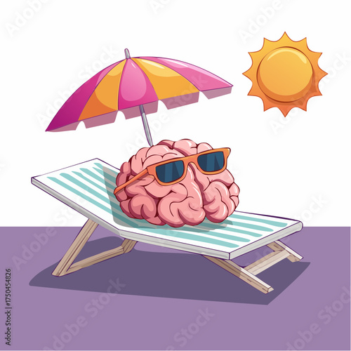 brain relaxes on a sunbed under the summer sun, placed on a flat surface
