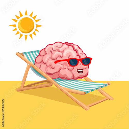 brain relaxes on a sunbed under the summer sun, placed on a flat surface