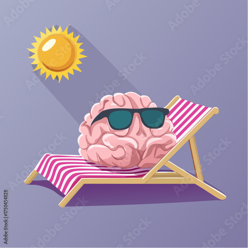 brain relaxes on a sunbed under the summer sun, placed on a flat surface