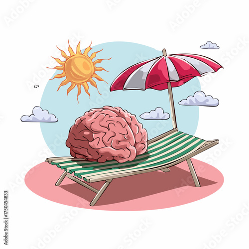 brain relaxes on a sunbed under the summer sun, placed on a flat surface