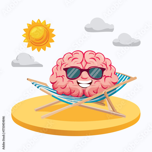 brain relaxes on a sunbed under the summer sun, placed on a flat surface
