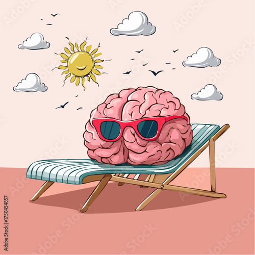 brain relaxes on a sunbed under the summer sun, placed on a flat surface