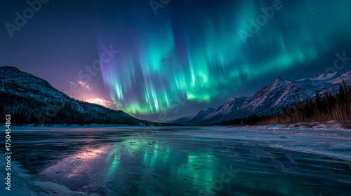 Wallpaper Mural 
Northern lights dancing over frozen lake  Torontodigital.ca
