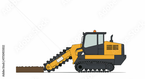Yellow tracked trencher machine digging a ditch.