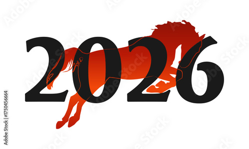 Background with a Fire Horse and Numbers, Chinese New Year 2026, Concept, Vector
