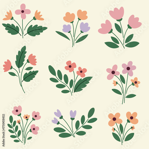 Collection of Colorful Floral Bouquets with Delicate Details.