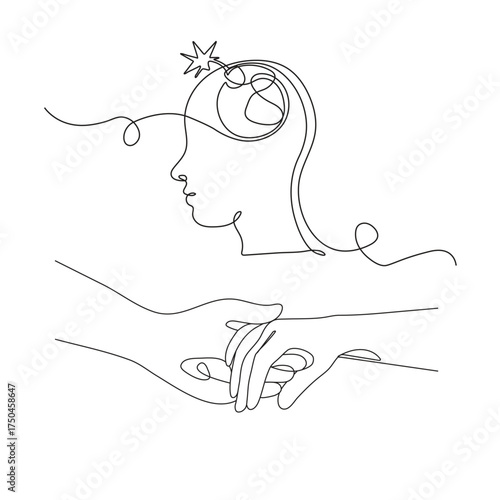 Minimal Human Head and Hands Line art