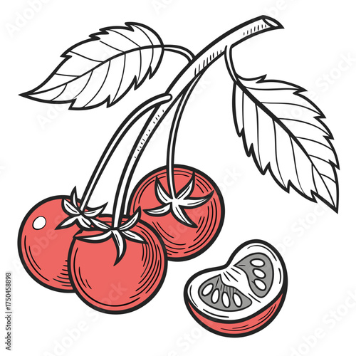 cherry tomato with leaves