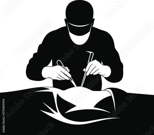 Silhouette of Surgeon Performing Life-Saving Operation in Operating Room