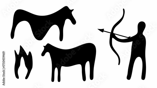 Ancient cave painting art showcasing hunter and animals, a captivating glimpse into prehistoric life