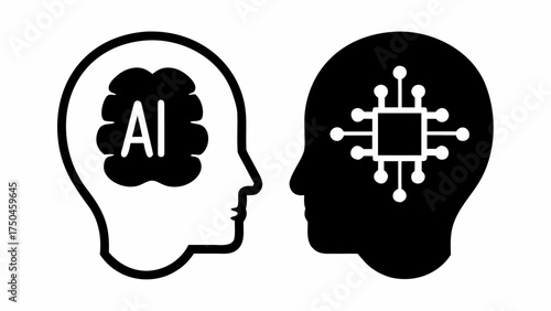 Artificial intelligence concept with human mind and circuit board, modern tech, machine learning
