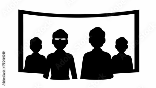 Dynamic audience silhouette watching a presentation at a modern conference, promoting engagement and participation
