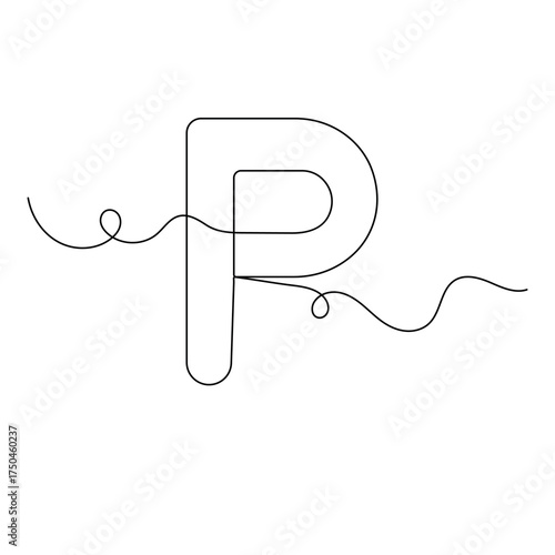 Alphabet  single line art, continuous one line drawing of  Isolated outline vector icon 