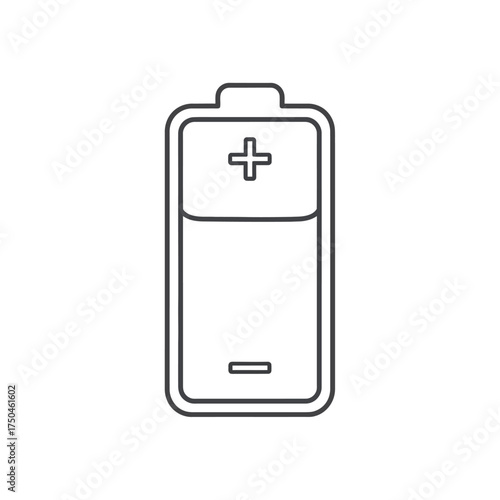 Vector outline icon representing a battery with a partial charge, symbolizing energy status and power levels for various electronic devices and digital interface applications
