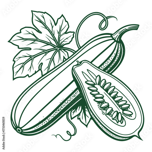 boston marrow squash with leaves