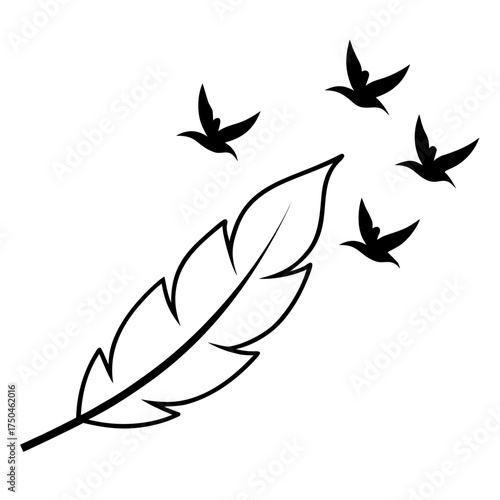feather with birds tattoo
