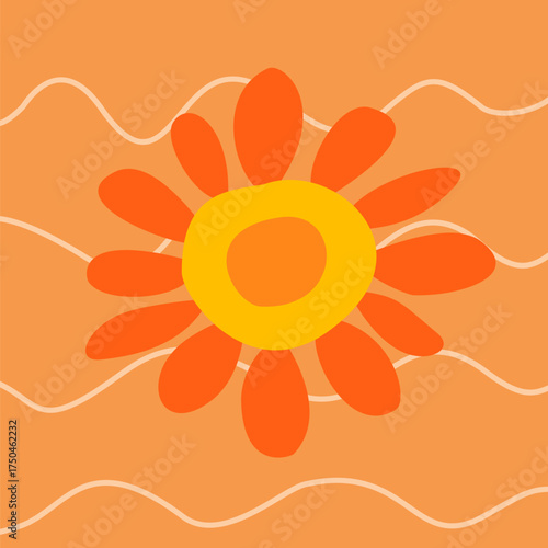 Vibrant Orange Abstract Flower with Wavy Lines Background