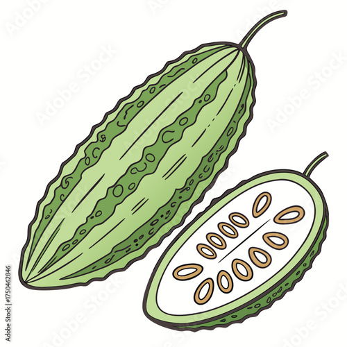 bitter melon on white background 