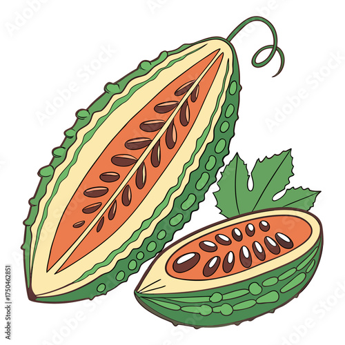 bitter melon on white background 
