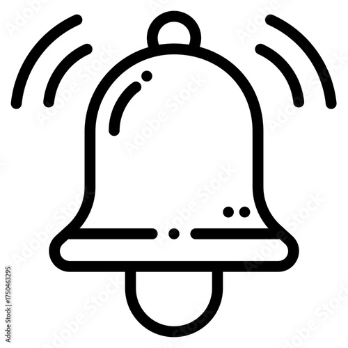 Minimalist black and white bell icon representing alert or notification, designed in a simple outline style on a white background.