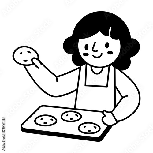 A doodle style icon showing baking cookies
