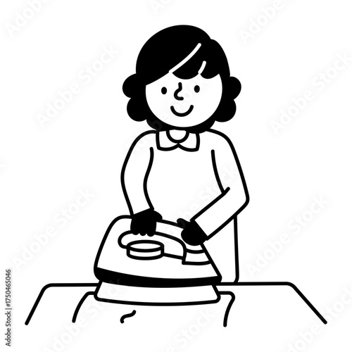A doodle style icon showing ironing shirt
