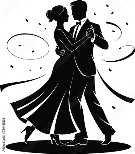 Elegant Couple in a Dance, Vector Illustration