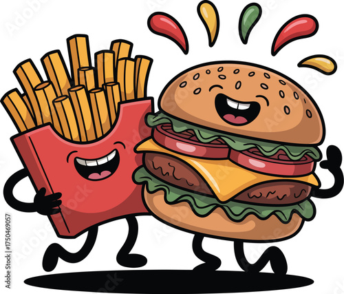 Burger and Fries Cartoon Vector Art for Joyful Designs