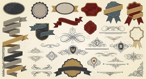 Vintage Label and Ribbon Collection for Design Projects.