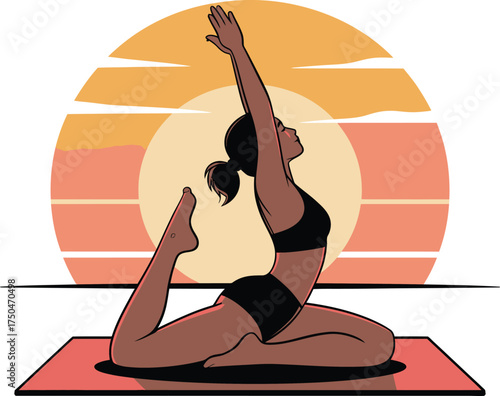 Yoga Pose at Sunset Woman in One Legged King Pigeon Variation