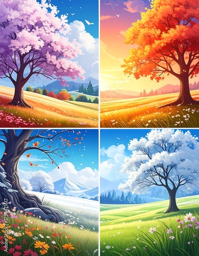 Four Seasons of Life Trees, Fields, and Landscapes