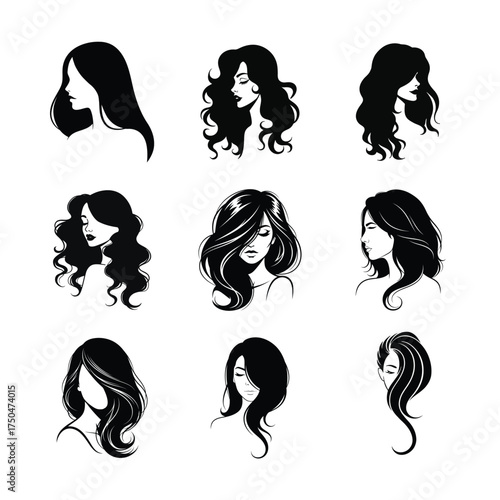 Vector art of collection of diverse hairstyles for women
