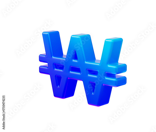 Glossy blue 3D Korean Won currency symbol for finance and global economy. 3d illustration