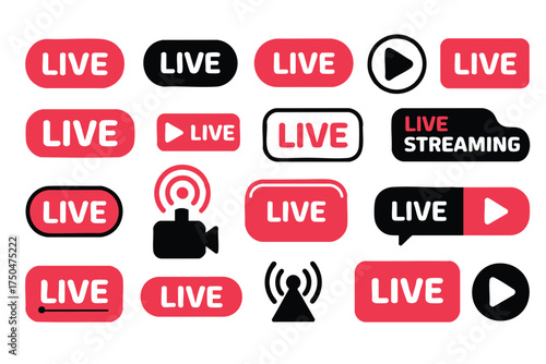 Set of Vector LIVE Streaming Buttons and Icons, vector, illustration.