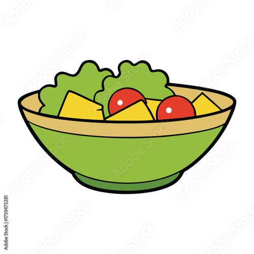 A fresh, colorful bowl of salad brimming with crisp greens, juicy tomatoes, crunchy cucumbers, and vibrant veggies, dressed lightly for a healthy, refreshing bite.
