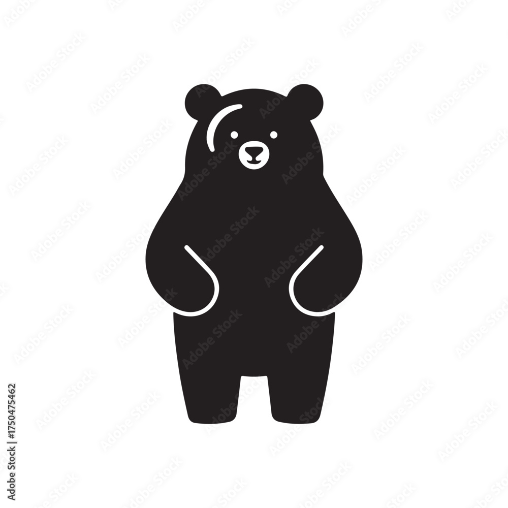 Fototapeta premium Cute Black Bear Standing on Hind Legs Minimalist Vector Illustration for Nature and Wildlife Logos.