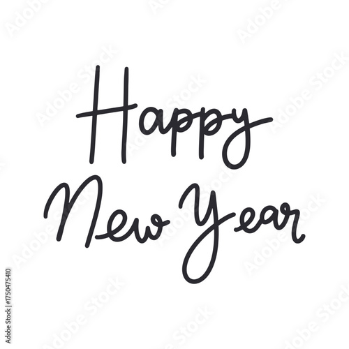 Editable black happy new year modern handwritten calligraphy, new year lettering typography vector