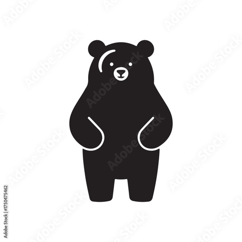 Cute Black Bear Standing on Hind Legs Minimalist Vector Illustration for Nature and Wildlife Logos.