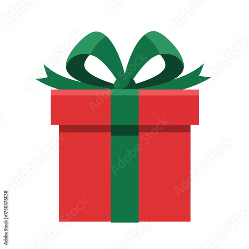 Red gift box with a green ribbon and bow, isolated on a white background.