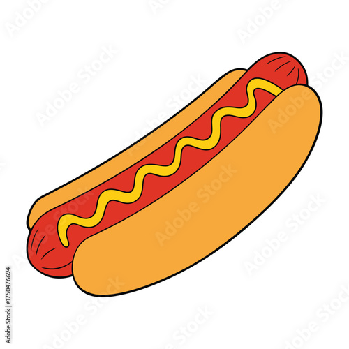 A freshly grilled hot dog nestled in a soft bun, topped with tangy ketchup and zesty mustard, creating a classic, flavorful combo loved at picnics, fairs, and ball games.
