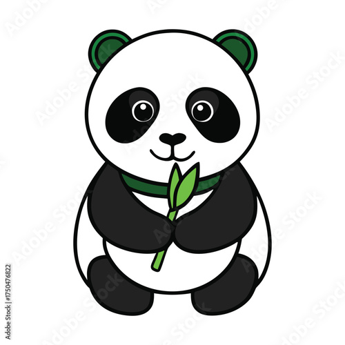 A cute panda sits peacefully, munching on fresh green bamboo shoots with delight. Its black-and-white fur contrasts beautifully against the lush greenery of its forest home.
