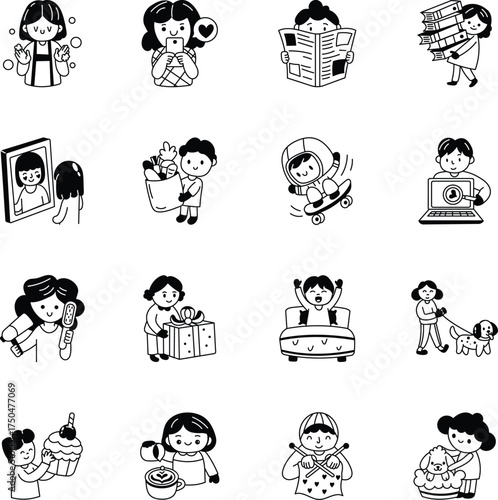 Pack of Daily Lifestyle Doodle Style Icons 
