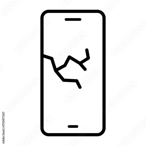 Black single broken phone line icon, simple damaged digital device flat design pictogram vector for app logo ads web webpage button ui ux interface elements isolated on white background