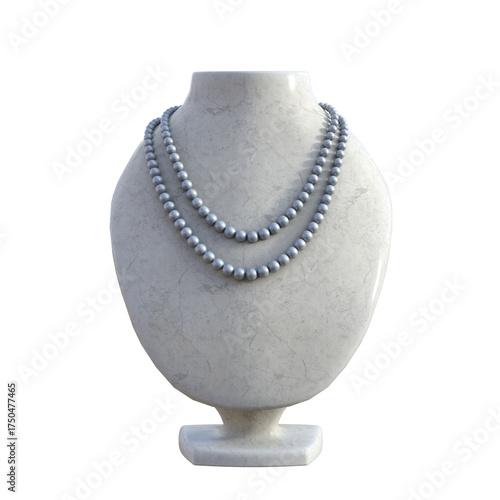 Elegant pearl necklace on marble bust display