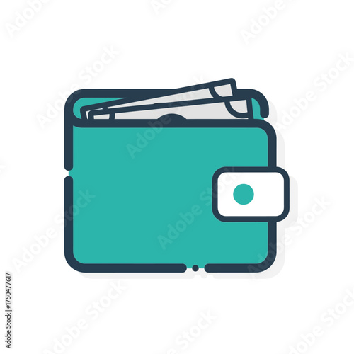 Teal Wallet Icon Filled with Money
