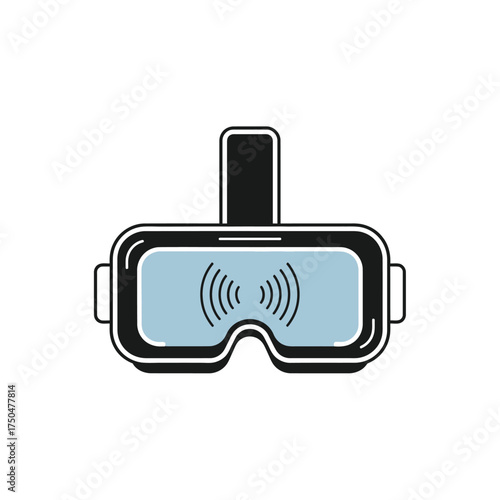 Sleek virtual reality headset icon with signal waves, representing advanced technology, immersive digital experiences, and future innovations in gaming and interactive entertainment